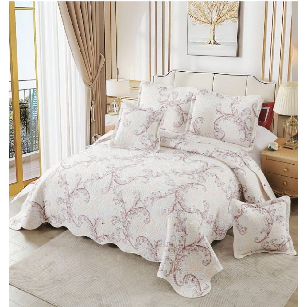 Cuvertură Pat Dublu, 5 Piese, Bumbac 100% , Imprimat –Calitate Premium, cu Imprimeu Durabil, 230x250 cm, E-S8