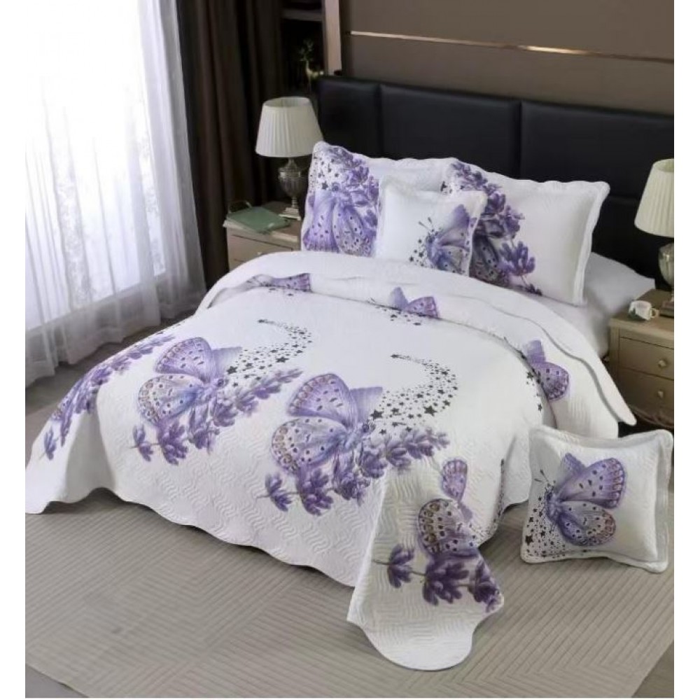 Cuvertură Pat Dublu, 5 Piese, Bumbac 100% , Imprimat –Calitate Premium, cu Imprimeu Durabil, 230x250 cm, E-S9