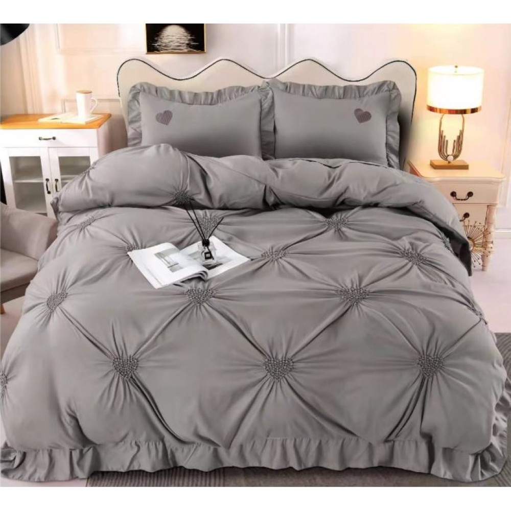 Lenjerie de pat FINET Brodate, pentru 2 persoane, 4 piese, Cearceaf de pat 220 x 240cm, JH-05