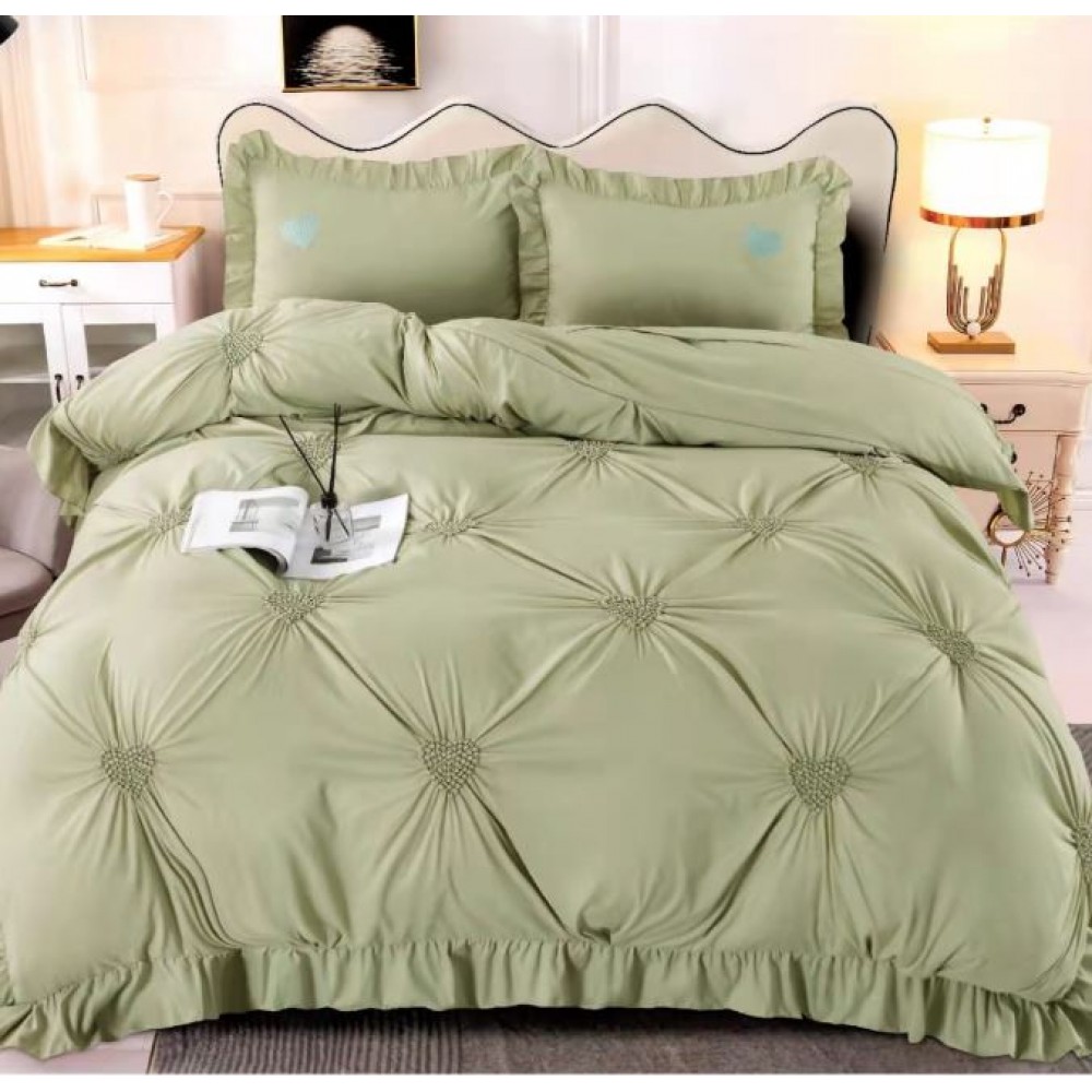 Lenjerie de pat FINET Brodate, pentru 2 persoane, 4 piese, Cearceaf de pat 220 x 240cm, JH-08