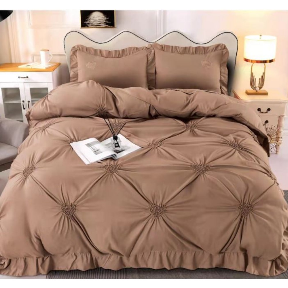 Lenjerie de pat FINET Brodate, pentru 2 persoane, 4 piese, Cearceaf de pat 220 x 240cm, JH-06