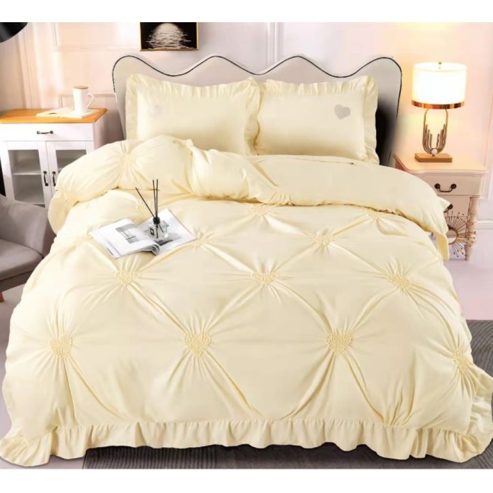Lenjerie de pat FINET Brodate, pentru 2 persoane, 4 piese, Cearceaf de pat 220 x 240cm, JH-07