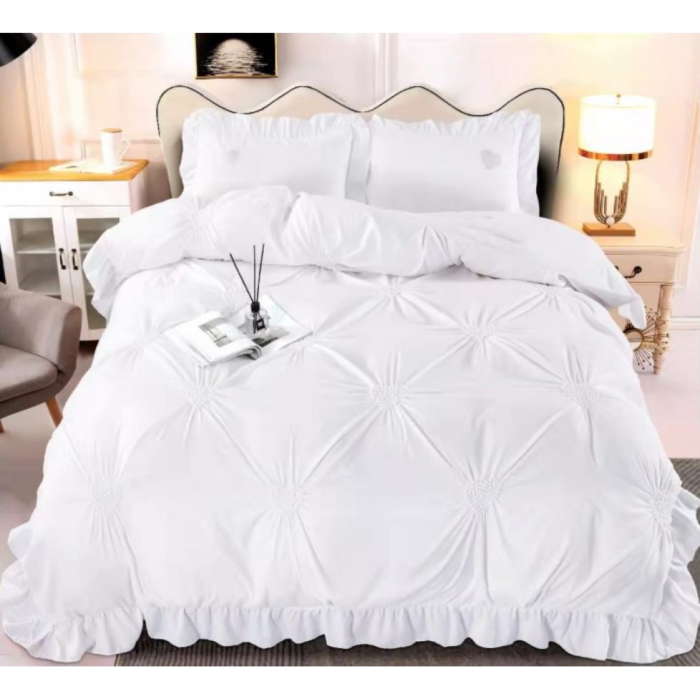 Lenjerie de pat FINET Brodate, pentru 2 persoane, 4 piese, Cearceaf de pat 220 x 240cm, JH-09