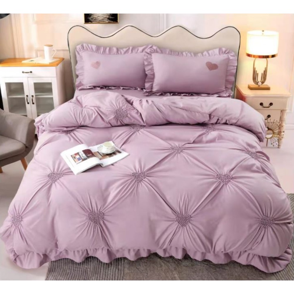 Lenjerie de pat FINET Brodate, pentru 2 persoane, 4 piese, Cearceaf de pat 220 x 240cm, JH-01