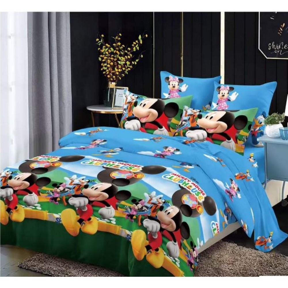 Lenjerie Bumbac tip Finet pufos, ușoară, Model Mickey Mouse pentru copii, cearceaf pentru pat 230x250cm, L-283 Lenjerii finet personaje copii
