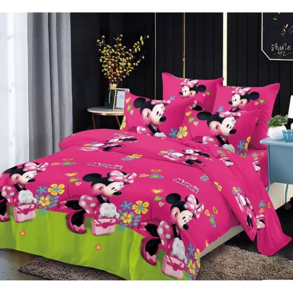 Lenjerie Bumbac tip Finet pufos, ușoară, Model Minnie Mouse pentru copii, cearceaf pentru pat 230x250cm, L-282 Lenjerii finet personaje copii