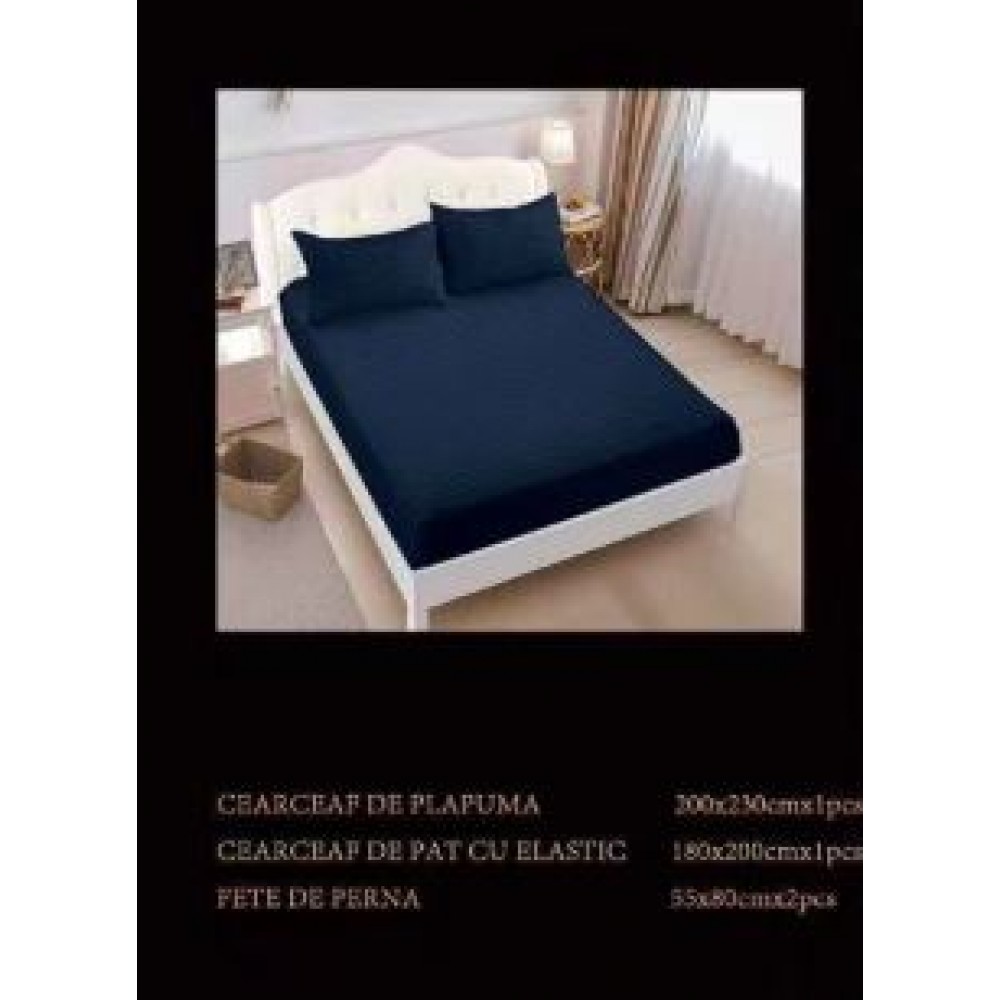 Lenjerie de pat dublu din damasc cu elastic, 4 piese, cearceaf pentru pat 180x200cm, PTC-05