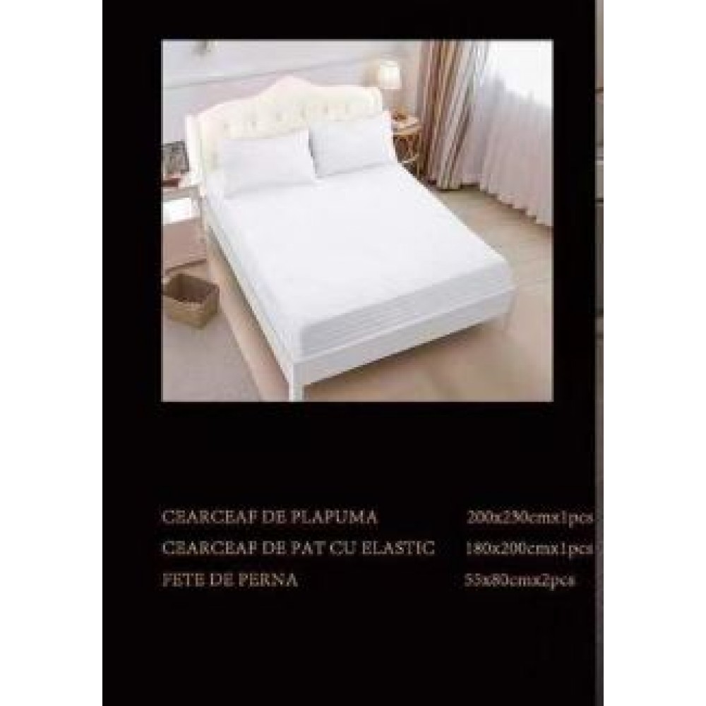 Lenjerie de pat dublu din damasc cu elastic, 4 piese, cearceaf pentru pat 180x200cm, PTC-07