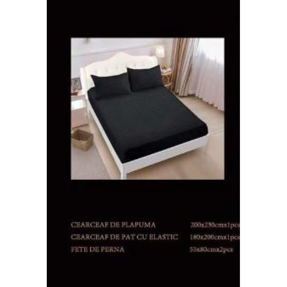 Lenjerie de pat dublu din damasc cu elastic, 4 piese, cearceaf pentru pat 180x200cm, PTC-08