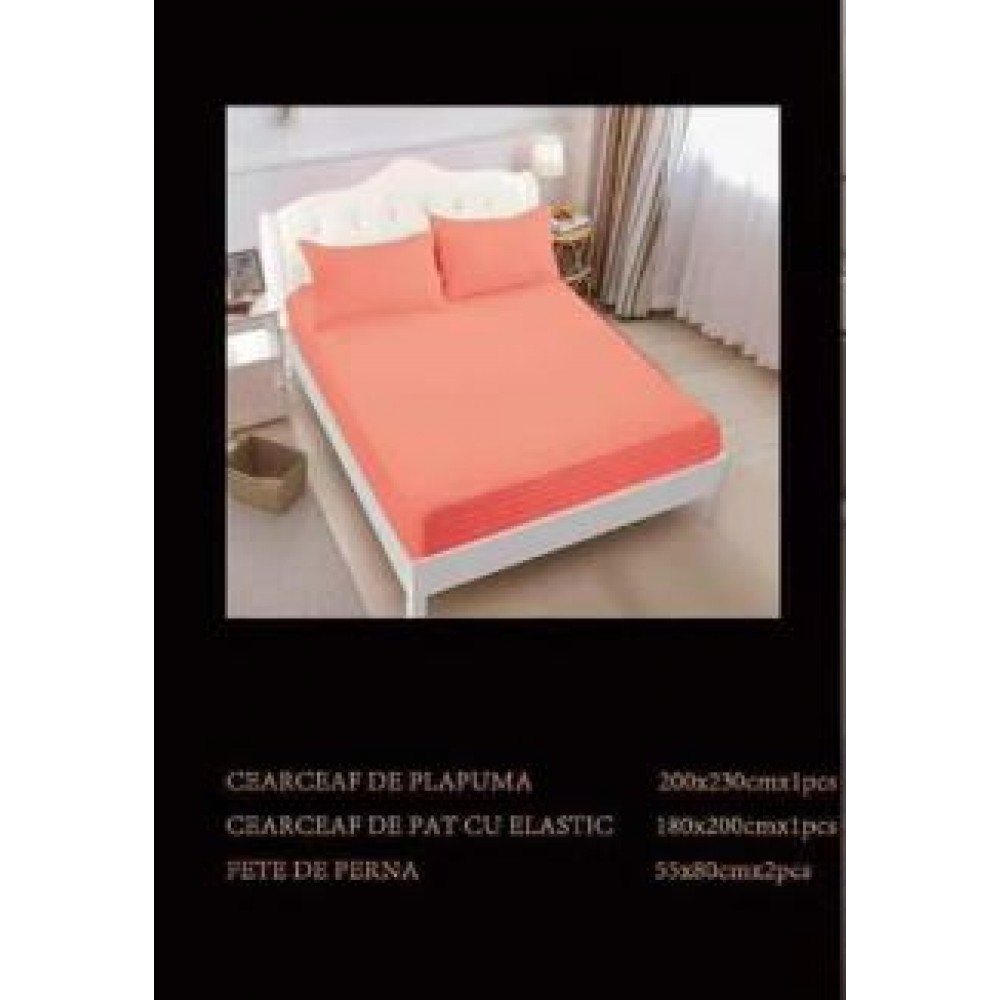 Lenjerie de pat dublu din damasc cu elastic, 4 piese, cearceaf pentru pat 180x200cm, PTC-09