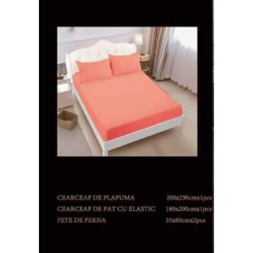 Lenjerie de pat dublu din damasc cu elastic, 4 piese, cearceaf pentru pat 180x200cm, PTC-09