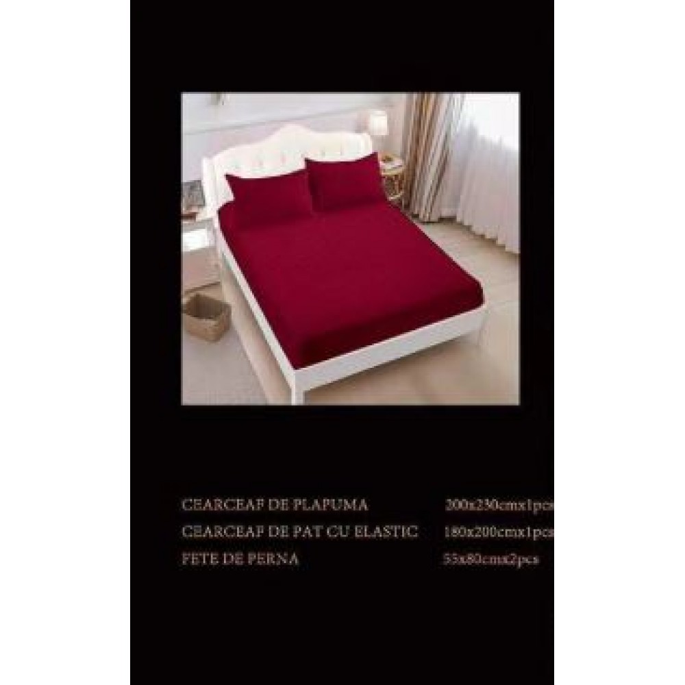 Lenjerie de pat dublu din damasc cu elastic, 4 piese, cearceaf pentru pat 180x200cm, PTC-10