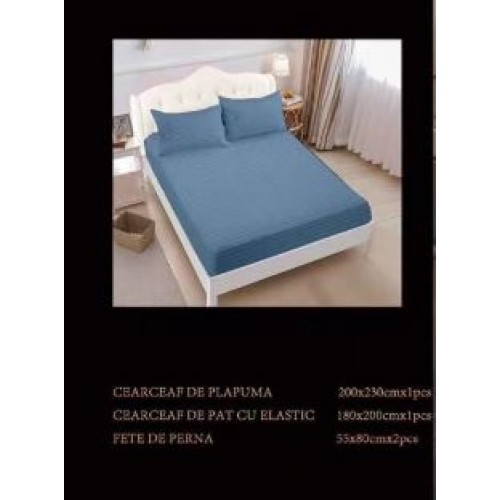 Lenjerie de pat dublu din damasc cu elastic, 4 piese, cearceaf pentru pat 180x200cm, PTC-11