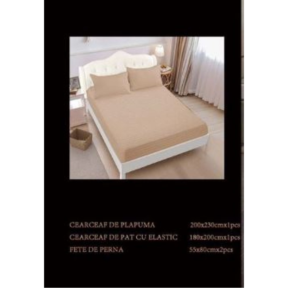 Lenjerie de pat dublu din damasc cu elastic, 4 piese, cearceaf pentru pat 180x200cm, PTC-12