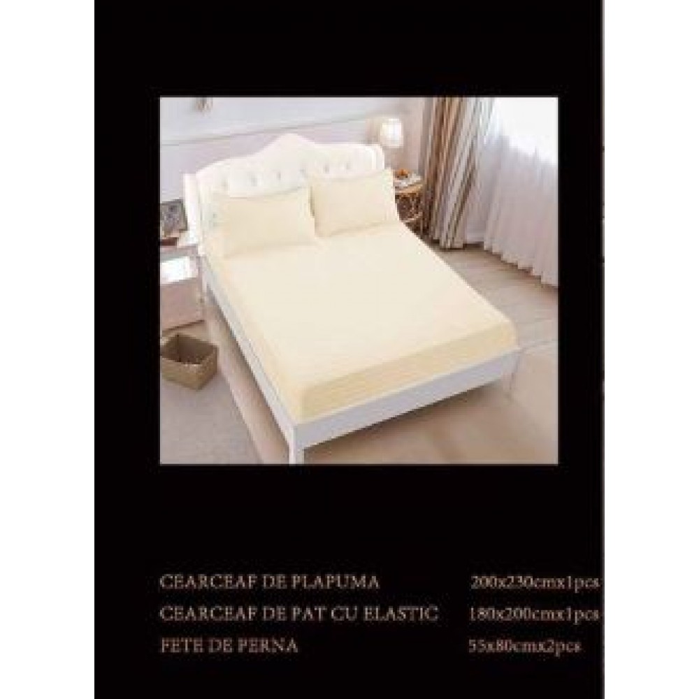 Lenjerie de pat dublu din damasc cu elastic, 4 piese, cearceaf pentru pat 180x200cm, PTC-13