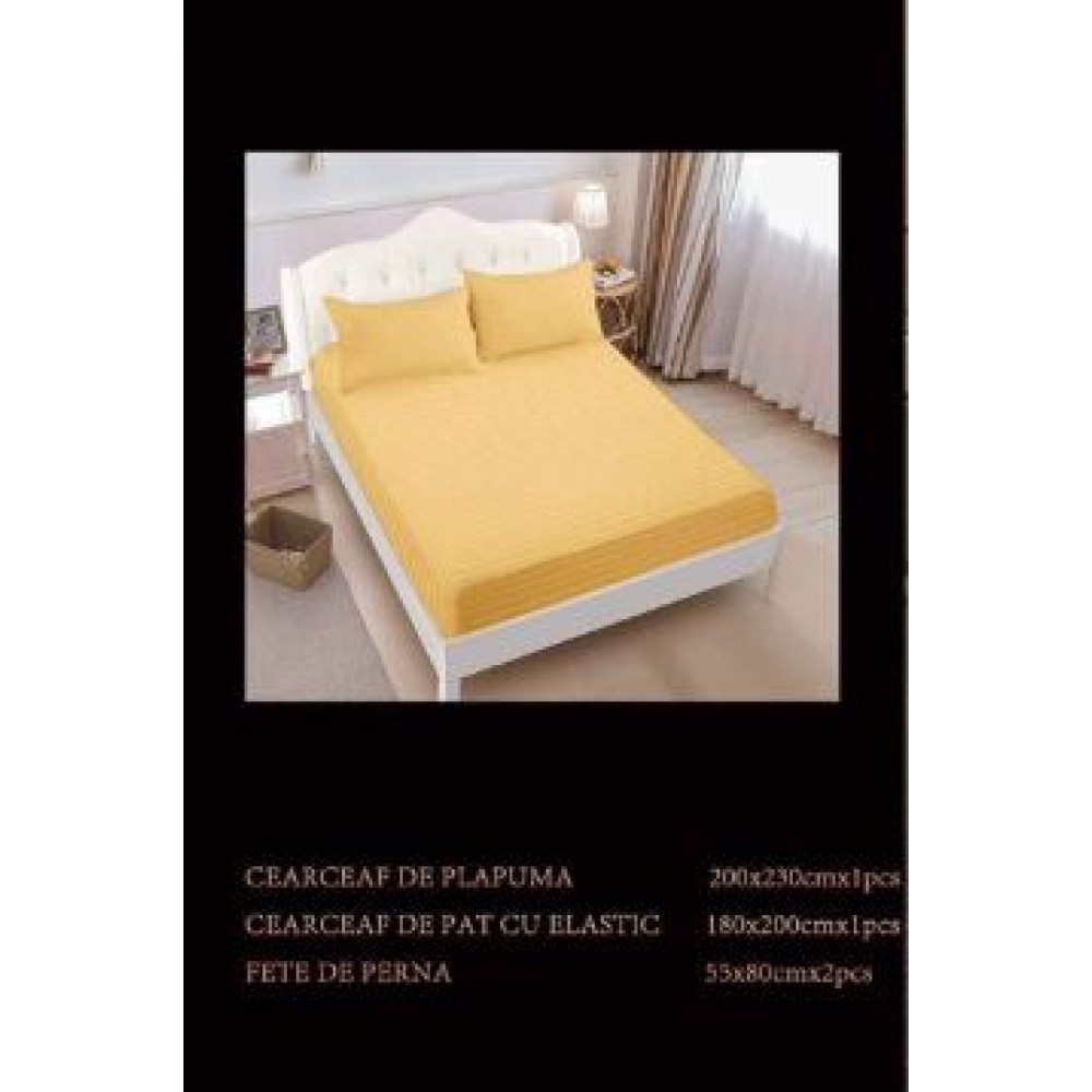 Lenjerie de pat dublu din damasc cu elastic, 4 piese, cearceaf pentru pat 180x200cm, PTC-16