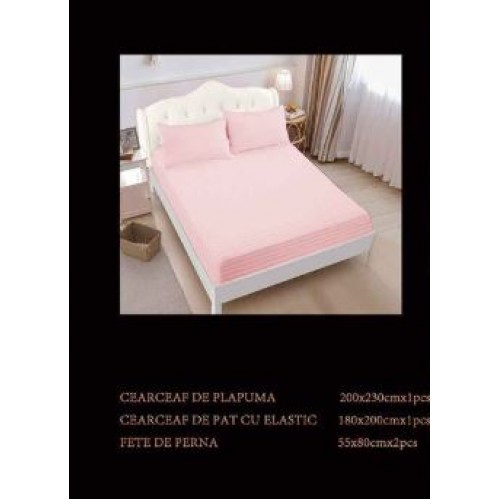 Lenjerie de pat dublu din damasc cu elastic, 4 piese, cearceaf pentru pat 180x200cm, PTC-17