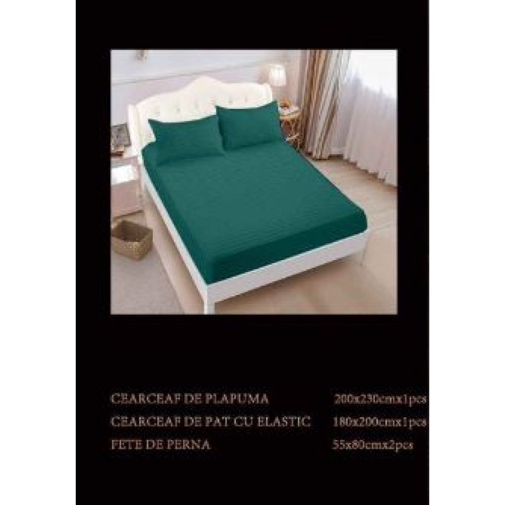 Lenjerie de pat dublu din damasc cu elastic, 4 piese, cearceaf pentru pat 180x200cm, PTC-18