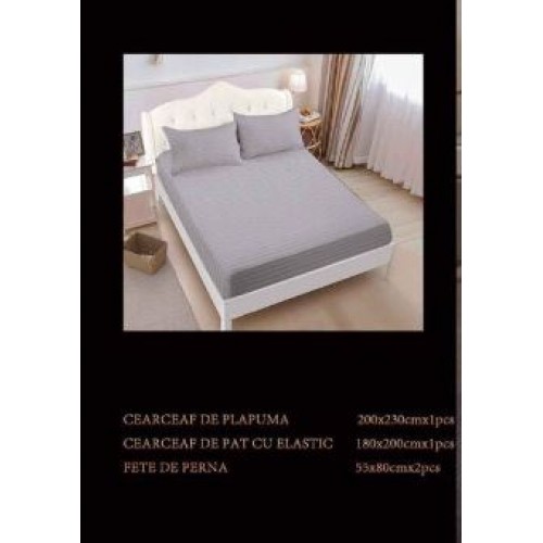 Lenjerie de pat dublu din damasc cu elastic, 4 piese, cearceaf pentru pat 180x200cm, PTC-19