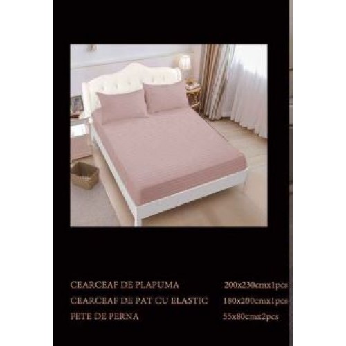 Lenjerie de pat dublu din damasc cu elastic, 4 piese, cearceaf pentru pat 180x200cm, PTC-20