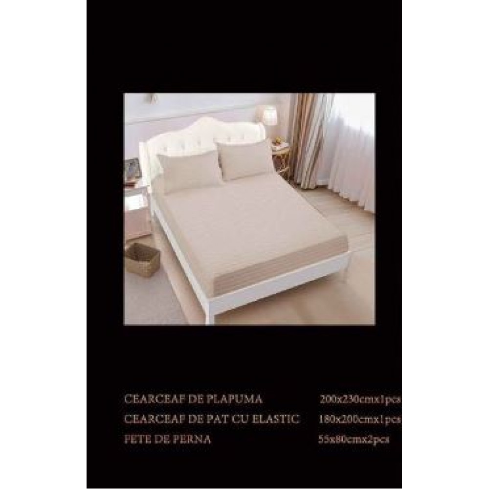 Lenjerie de pat dublu din damasc cu elastic, 4 piese, cearceaf pentru pat 180x200cm, PTC-21