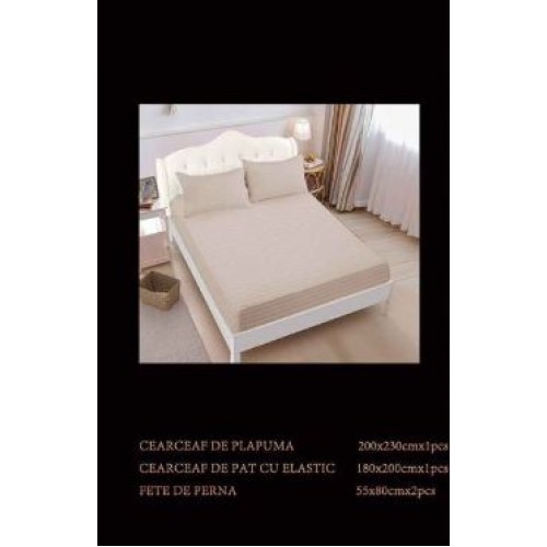 Lenjerie de pat dublu din damasc cu elastic, 4 piese, cearceaf pentru pat 180x200cm, PTC-21