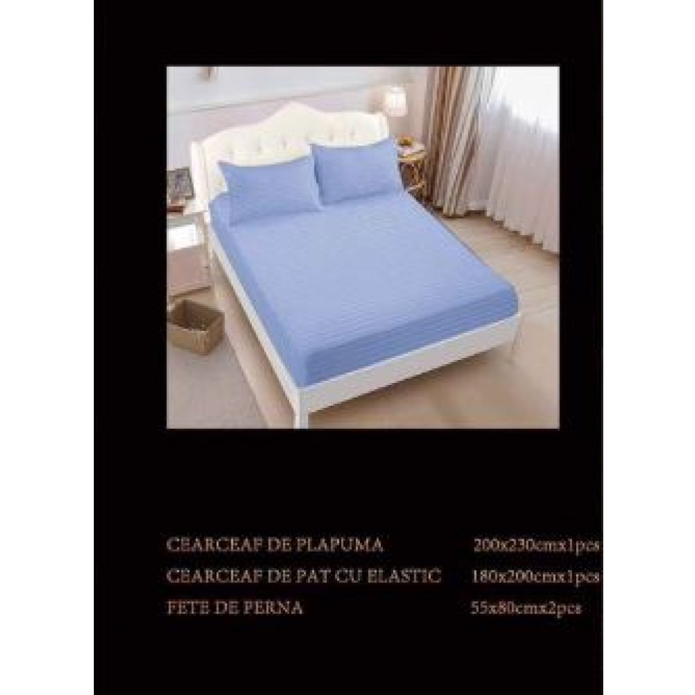 Lenjerie de pat dublu din damasc cu elastic, 4 piese, cearceaf pentru pat 180x200cm, PTC-22