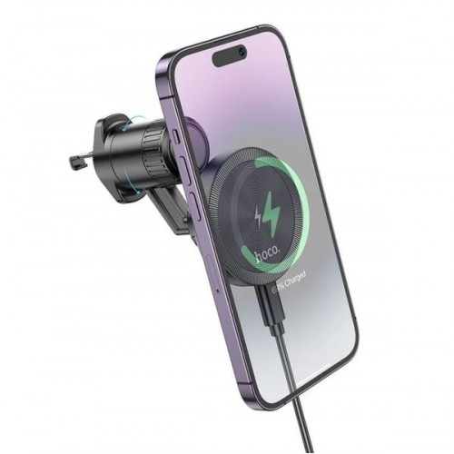 Suport auto Magsafe, Hoco HW6, Compatibil Apple, Incarcare wireless 15W, Grila de ventilatie, Negru