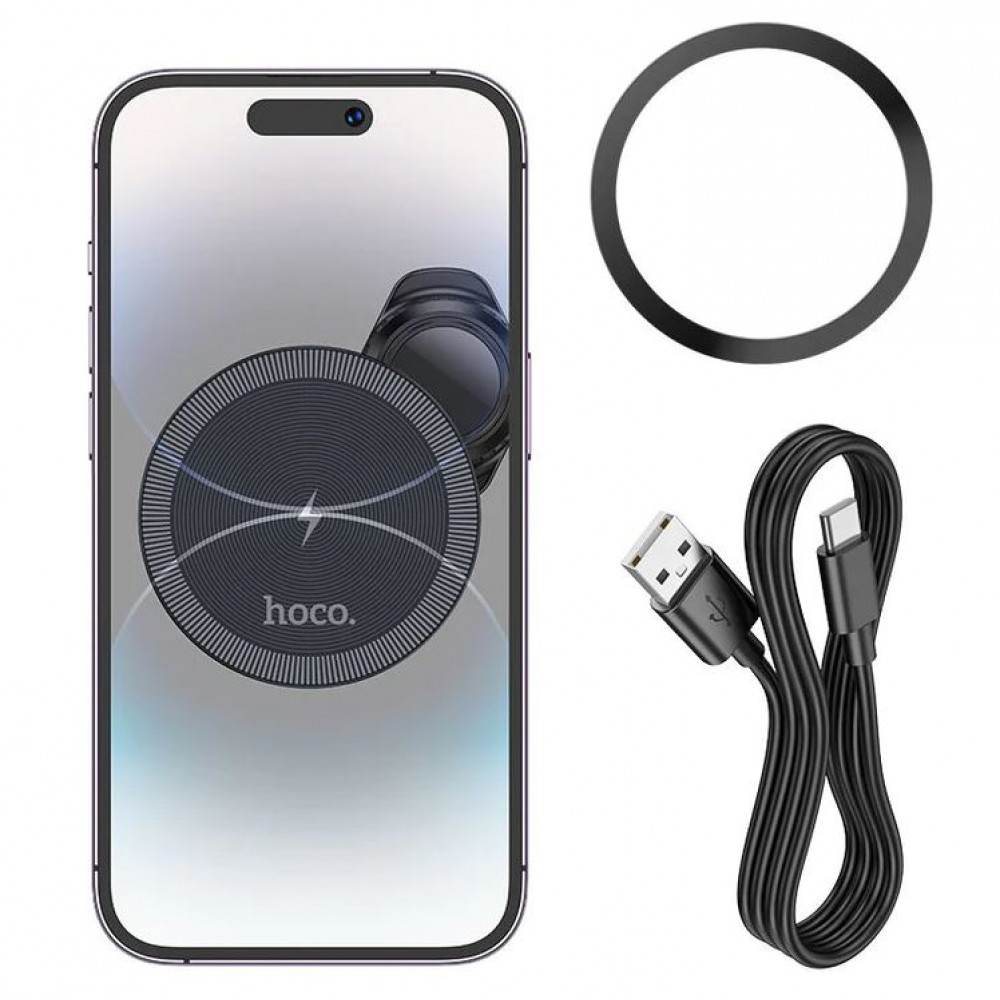 Suport auto Magsafe, Hoco HW6, Compatibil Apple, Incarcare wireless 15W, Grila de ventilatie, Negru