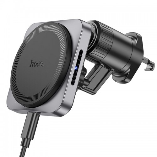 Suport Auto cu incarcare Wireless, HW15, 15W, Magnetic, montaj Ventilatie, cablu USB-C, 1m, Pull Hook, Negru/Gri