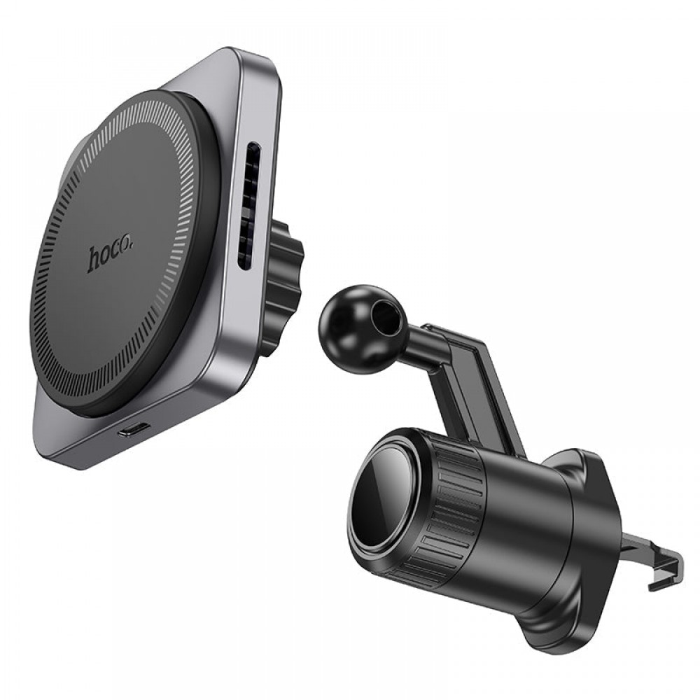 Suport Auto cu incarcare Wireless, HW15, 15W, Magnetic, montaj Ventilatie, cablu USB-C, 1m, Pull Hook, Negru/Gri