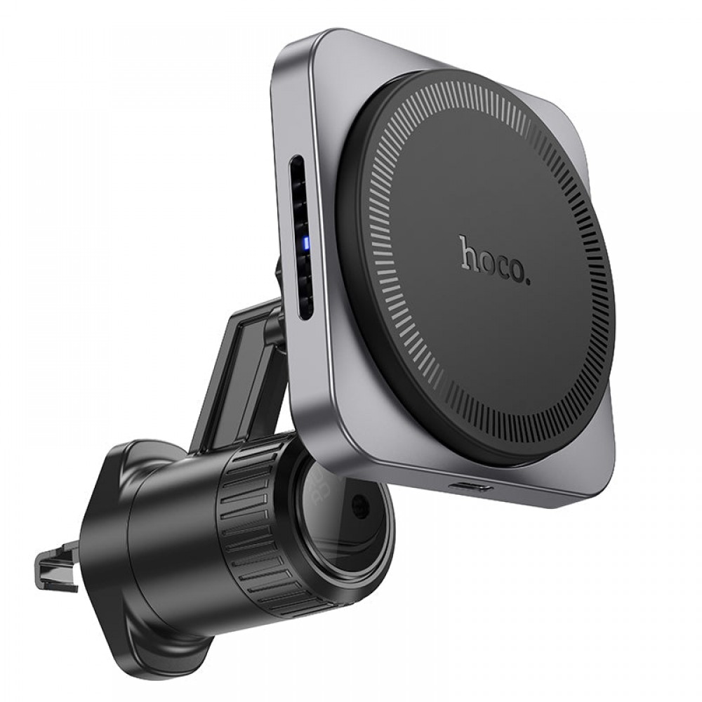 Suport Auto cu incarcare Wireless, HW15, 15W, Magnetic, montaj Ventilatie, cablu USB-C, 1m, Pull Hook, Negru/Gri