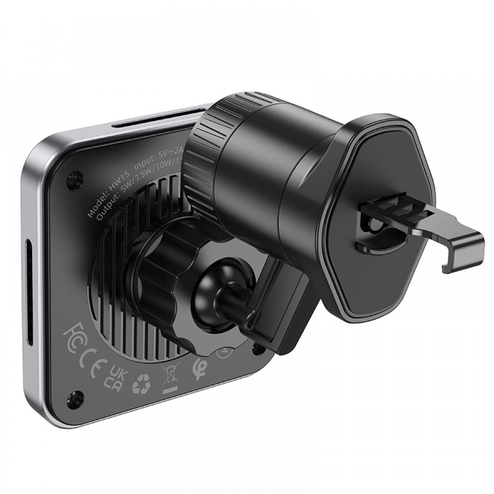 Suport Auto cu incarcare Wireless, HW15, 15W, Magnetic, montaj Ventilatie, cablu USB-C, 1m, Pull Hook, Negru/Gri