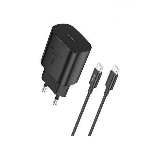 Incarcator retea X-Start Daden CDQ079CC + cablu de incarcare USB-C 1m, Incarcare rapida, Super Quick Charge, 5V, 3A, Power Delivery 25W, USB-C, Negru