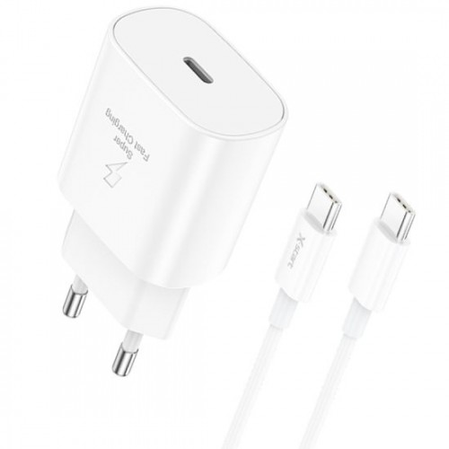 Set Adaptor X-Start CDQ079CC-A si Cablu Type-C, pentru iPhone 15/16 si Android, Incarcare rapida 25W, Alb
