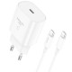 Set Adaptor X-Start CDQ079CC-A si Cablu Type-C, pentru iPhone 15/16 si Android, Incarcare rapida 25W, Alb