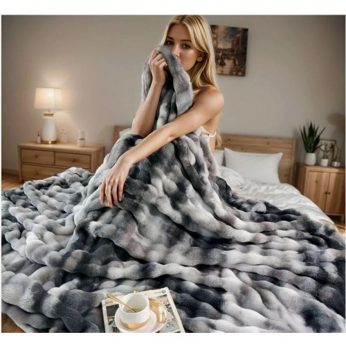 Pătură cu blană de iepure artificială ultra-moale, 200x230 cm, PUT-02