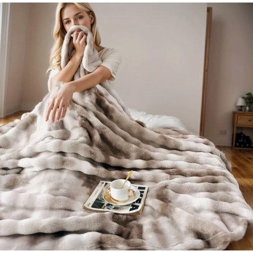 Pătură cu blană de iepure artificială ultra-moale, 200x230 cm, PUT-03