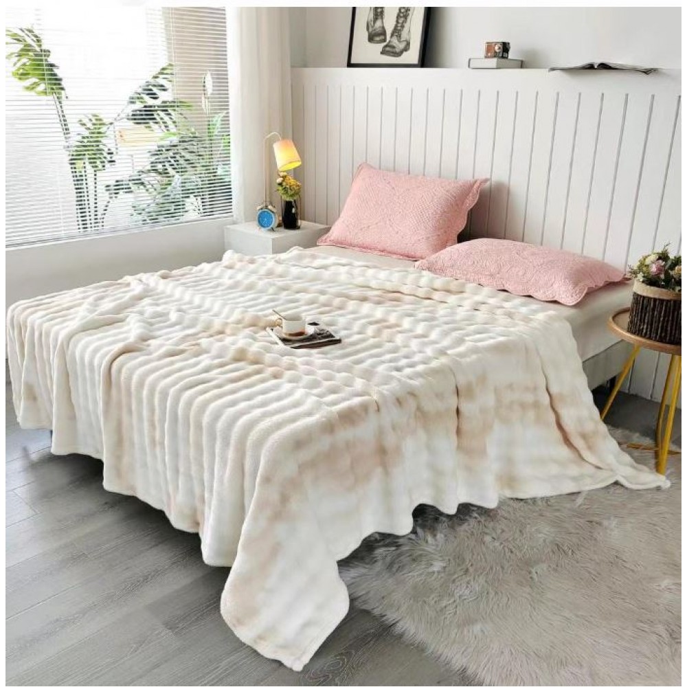 Pătură cu blană de iepure artificială ultra-moale, 200x230 cm, PUT-04