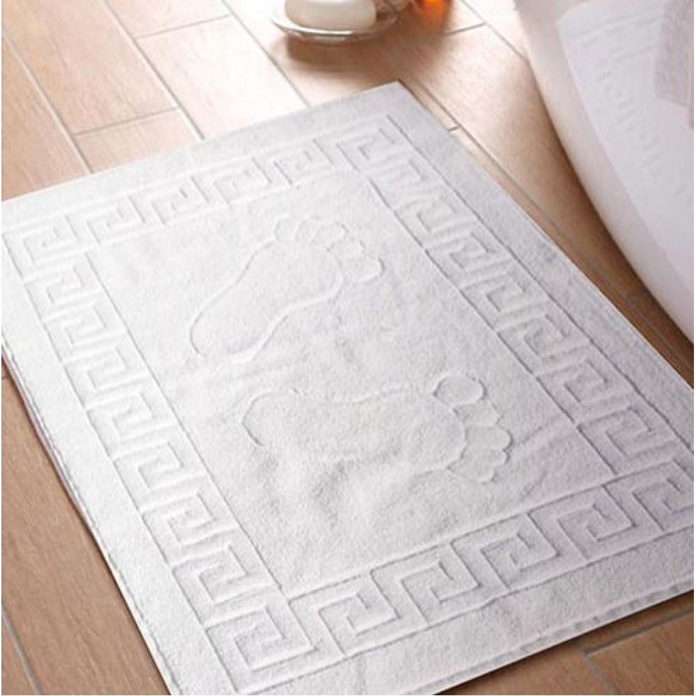 Covoras baie tip prosop greek border cu talpi  50x70 cm, Alb, CVS-1