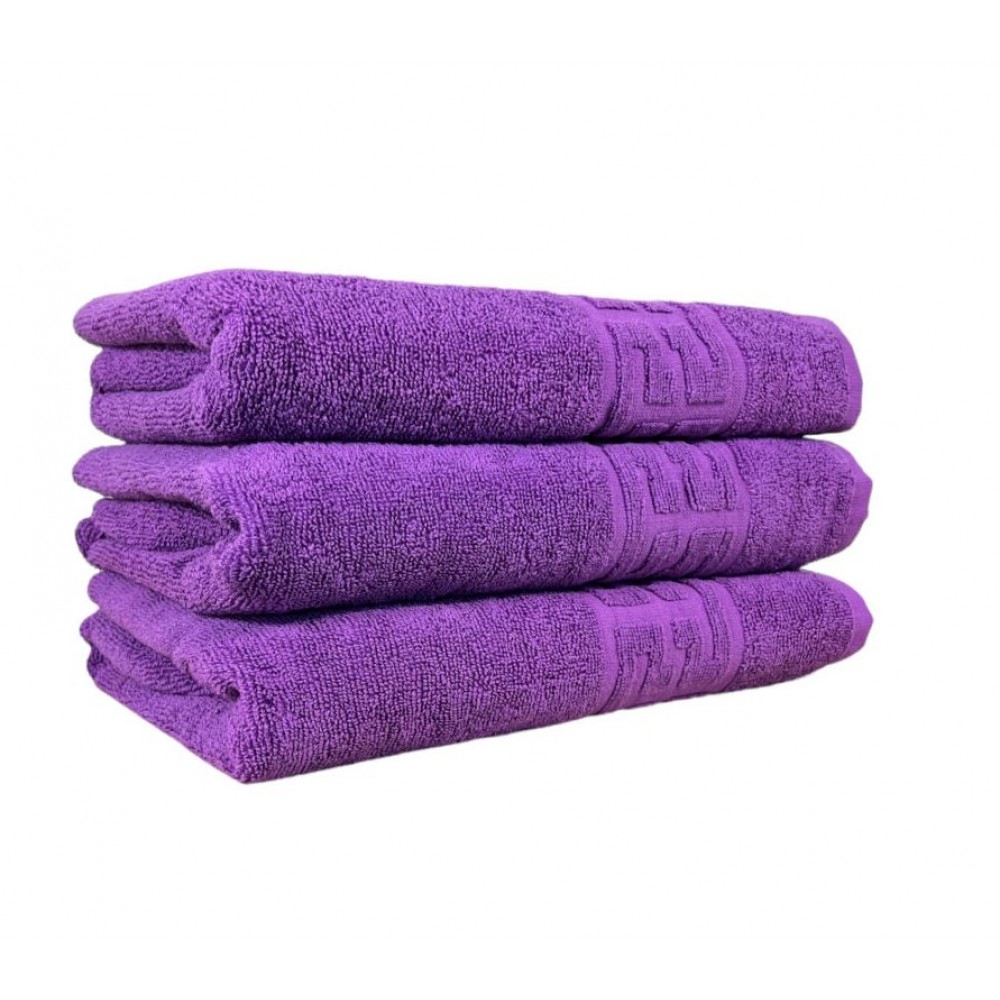Set 3 prosoape de baie, Bumbac, Bordura Greceasca, 550g/m² cu fir dublu, 70x140cm, Mov, GC-1