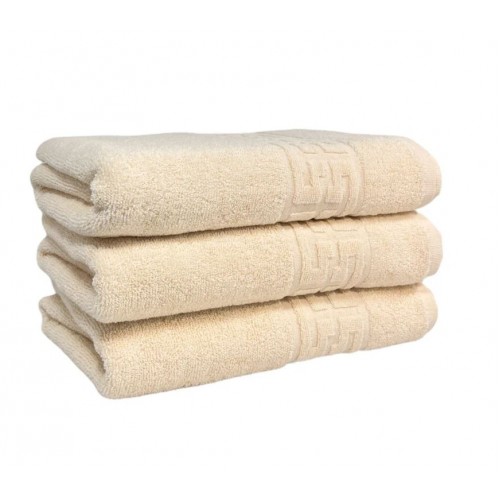 Set 3 prosoape de baie, Bumbac, Bordura Greceasca, 550g/m² cu fir dublu, 50x90cm, Bej, GC-2