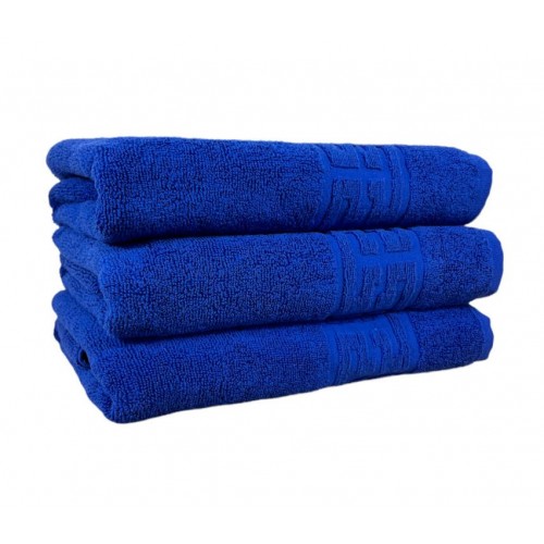 Set 3 prosoape de baie, Bumbac, Bordura Greceasca, 550g/m² cu fir dublu, 70x140cm, Albastru, GC-3
