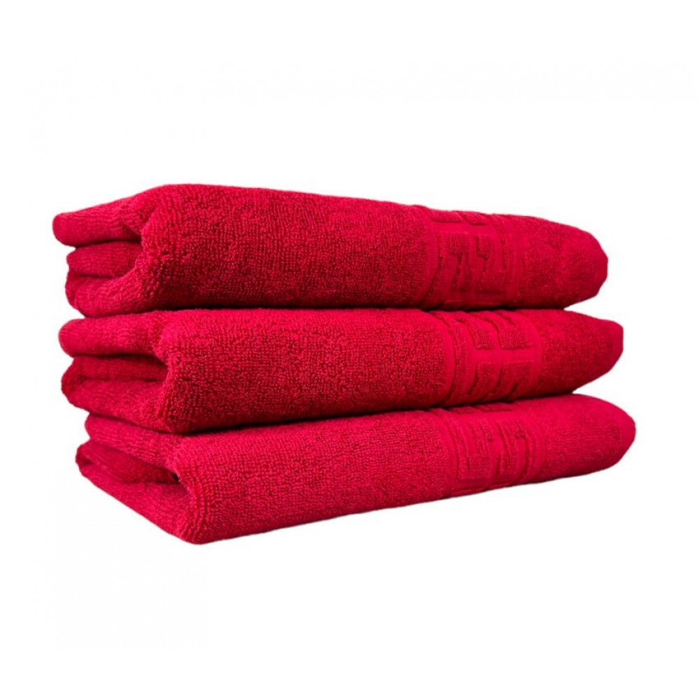Set 3 prosoape de baie, Bumbac, Bordura Greceasca, 550g/m² cu fir dublu, 70x140cm, Rosu, GC-5