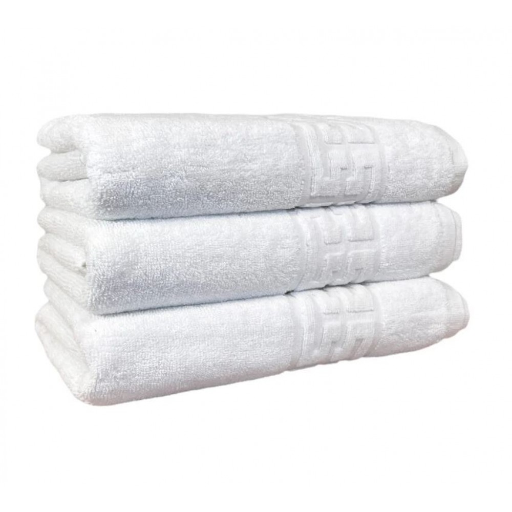 Set 3 prosoape de baie, Bumbac, Bordura Greceasca, 550g/m² cu fir dublu, 70x140cm, Alb, GC-6
