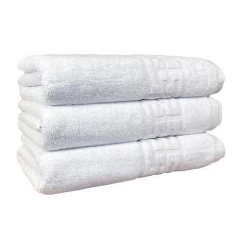 Set 3 prosoape de baie, Bumbac, Bordura Greceasca, 550g/m² cu fir dublu, 70x140cm, Alb, GC-6