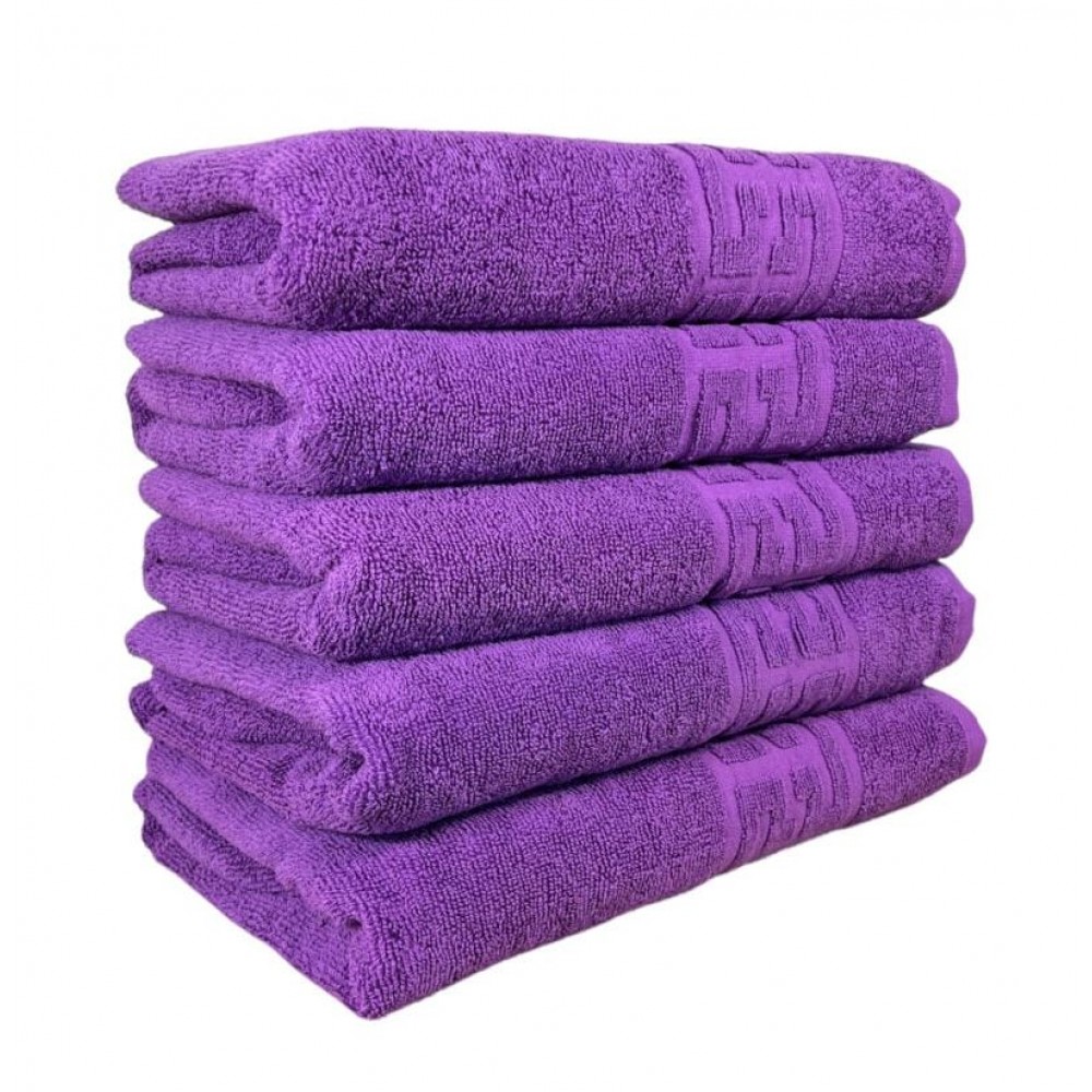 Set 5 prosoape de baie, Bumbac, Bordura Greceasca, 550g/m² cu fir dublu, 70x140cm, Mov, GC-7