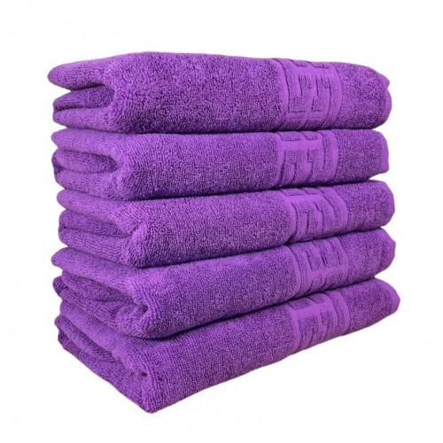 Set 5 prosoape de baie, Bumbac, Bordura Greceasca, 550g/m² cu fir dublu, 70x140cm, Mov, GC-7