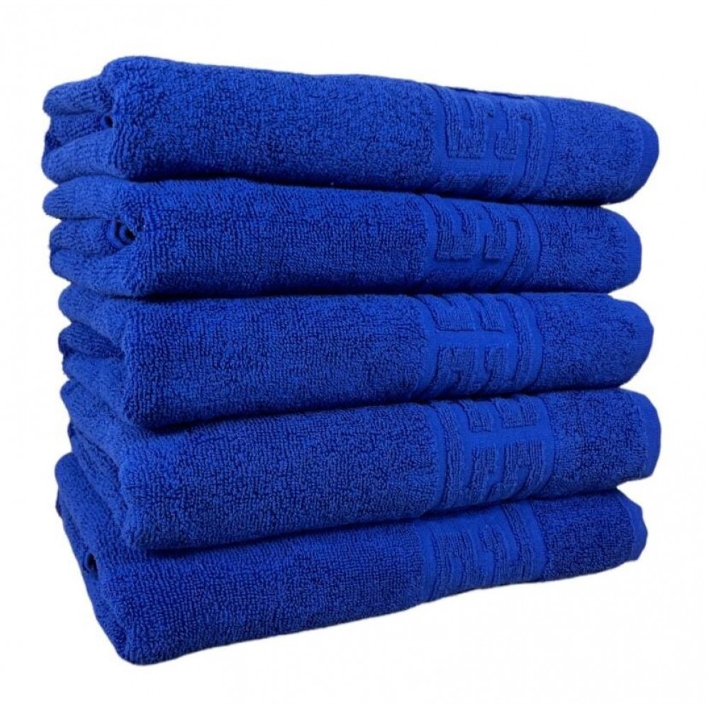 Set 5 prosoape de baie, Bumbac, Bordura Greceasca, 550g/m² cu fir dublu, 70x140cm, Albastru, GC-9