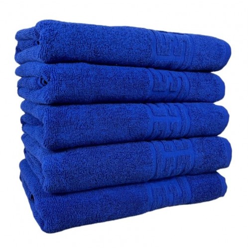 Set 5 prosoape de baie, Bumbac, Bordura Greceasca, 550g/m² cu fir dublu, 70x140cm, Albastru, GC-9
